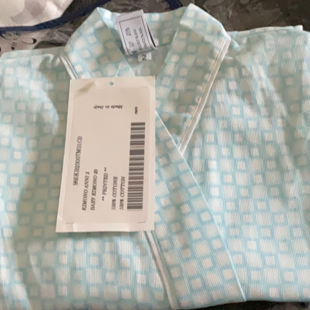 NWT BABY PRATESI turquoise and white robe 2 year old unisex - amazing gift